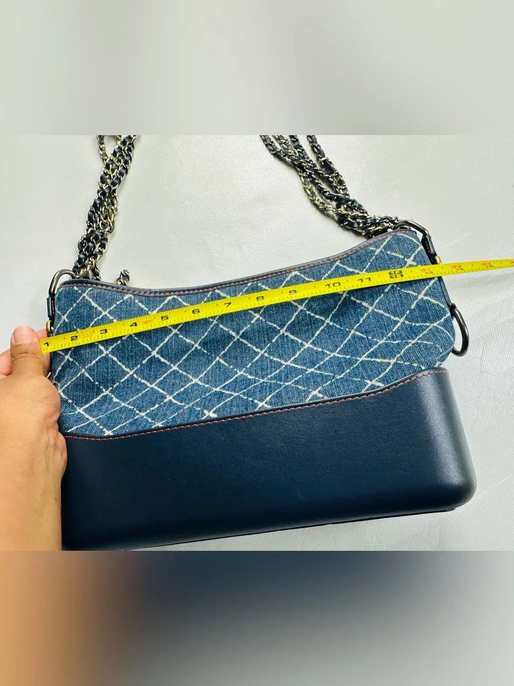 CHANEL Denim Quilted Shoulder Bag with Gold CC Charm